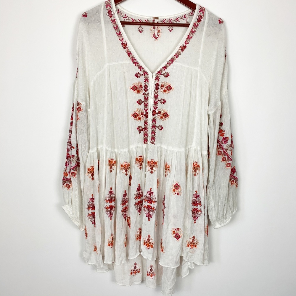 Free People Arianna Boho Embroidered Ivory Tunic - Picture 2 of 7